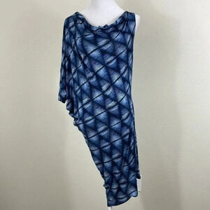 BCBGMAXAZRIA blue geometric print asymmetric midi dress size medium